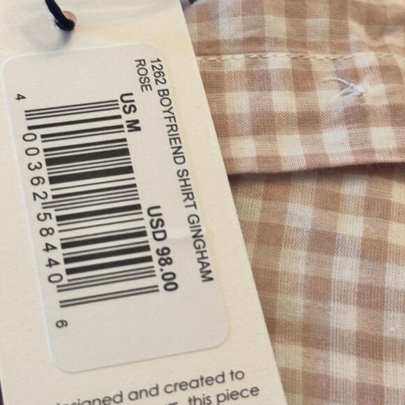 Unsubscribed Boyfriend Shirt Rose Gingham Check Size M – 100% Cotton – NWT $98 - Picture 10 of 14